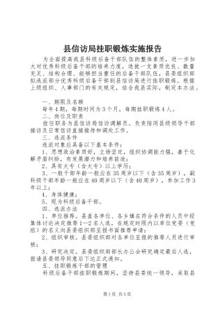 县信访局挂职锻炼实施报告