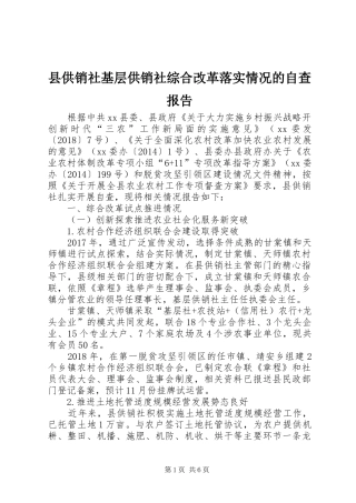 县供销社基层供销社综合改革落实情况的自查报告