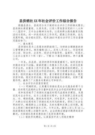 县供销社XX年社会评价工作综合报告