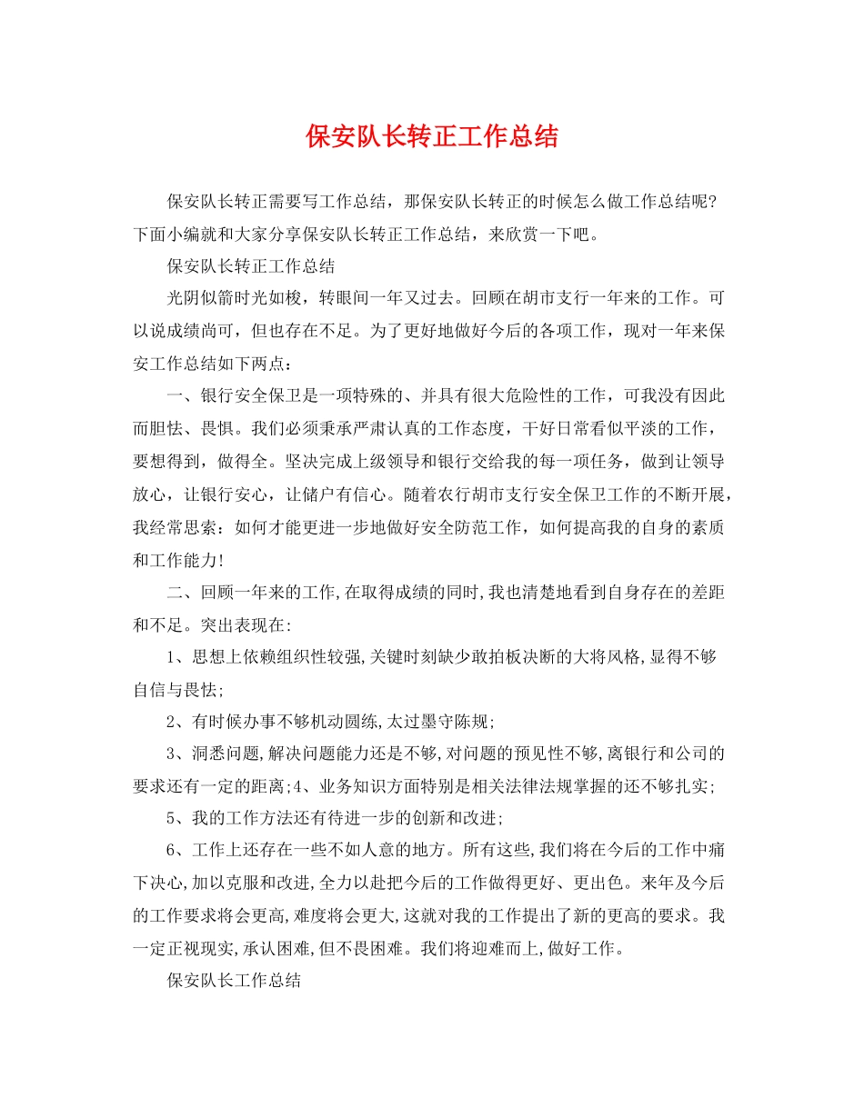 保安队长转正工作总结 _第1页