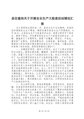 县住建局关于开展安全生产大检查活动情况汇报