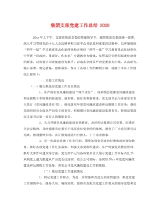 集团支部党建工作总结 2020 