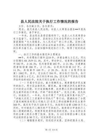 县人民法院关于执行工作情况的报告