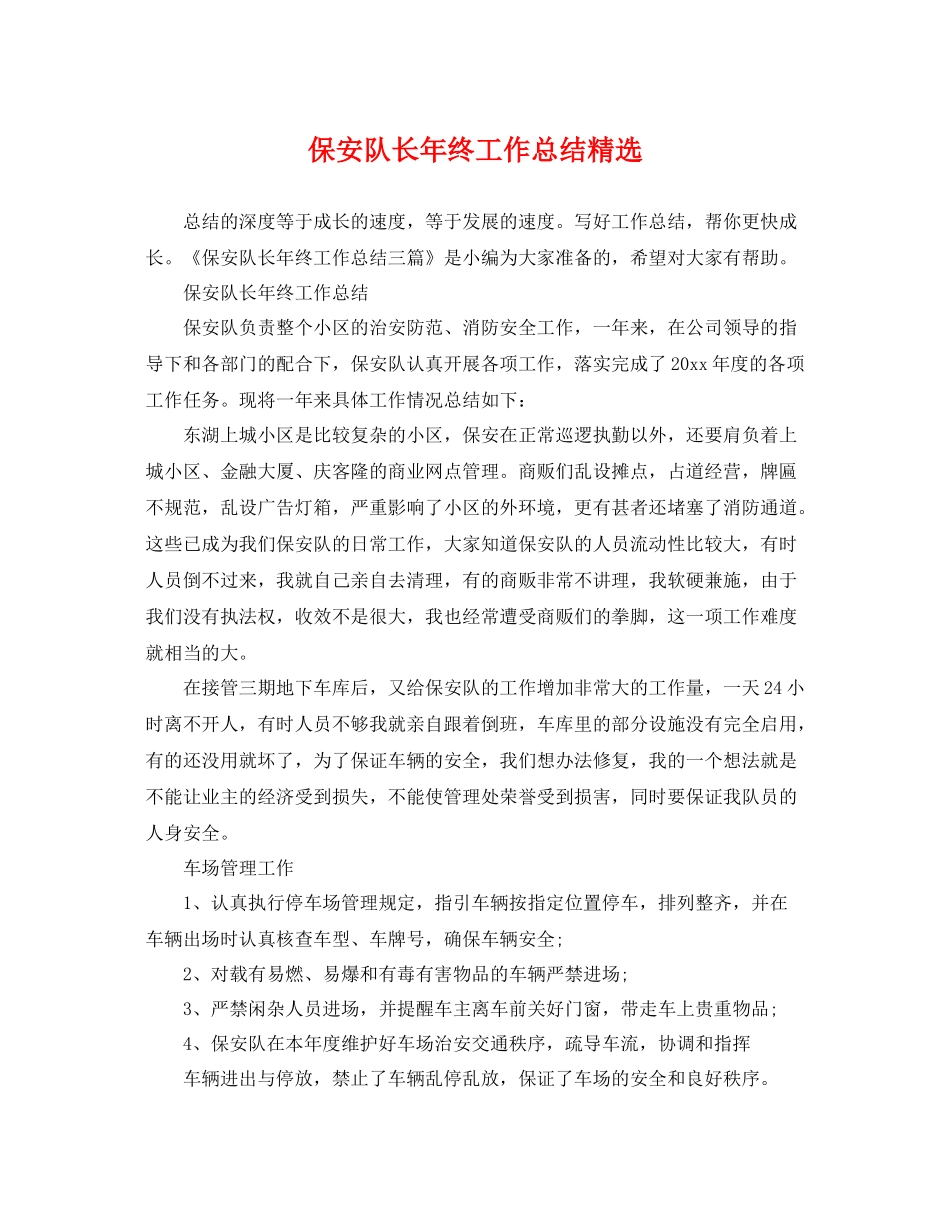 保安队长年终工作总结精选 _第1页