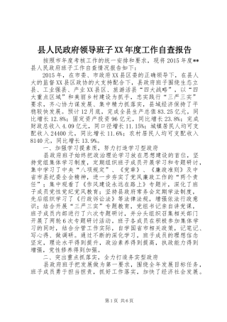 县人民政府领导班子XX年度工作自查报告