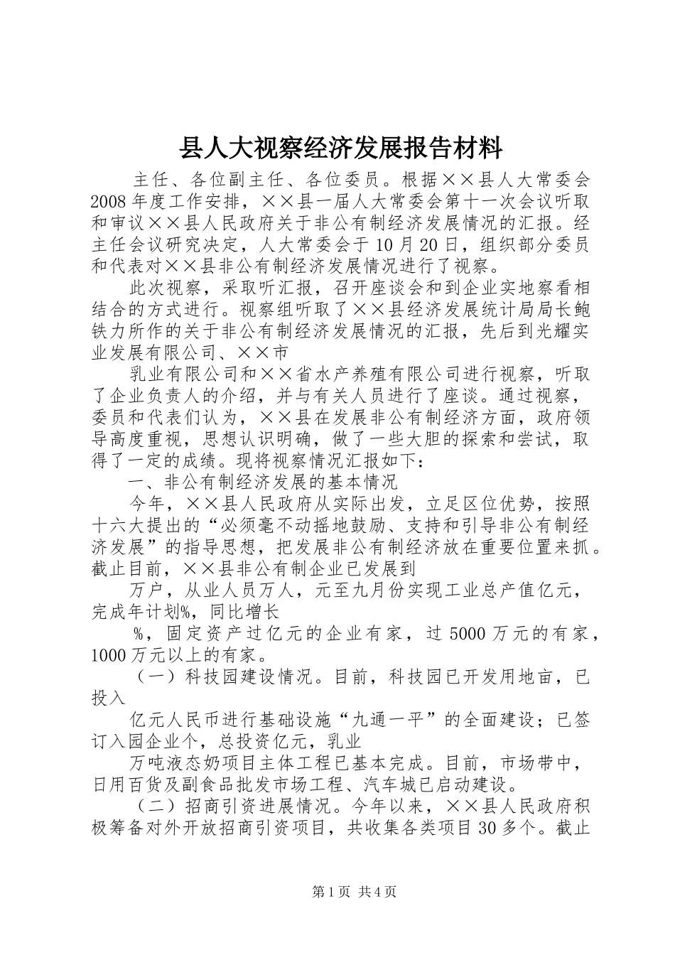 县人大视察经济发展报告材料_第1页