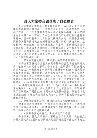 县人大常委会领导班子自查报告