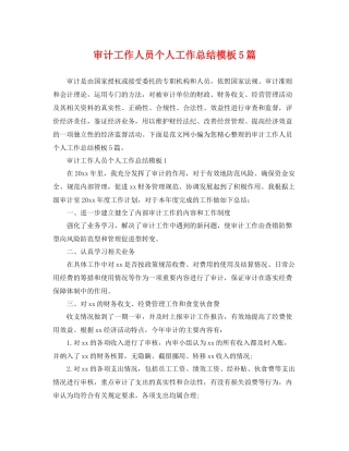 审计工作人员个人工作总结模板5篇 