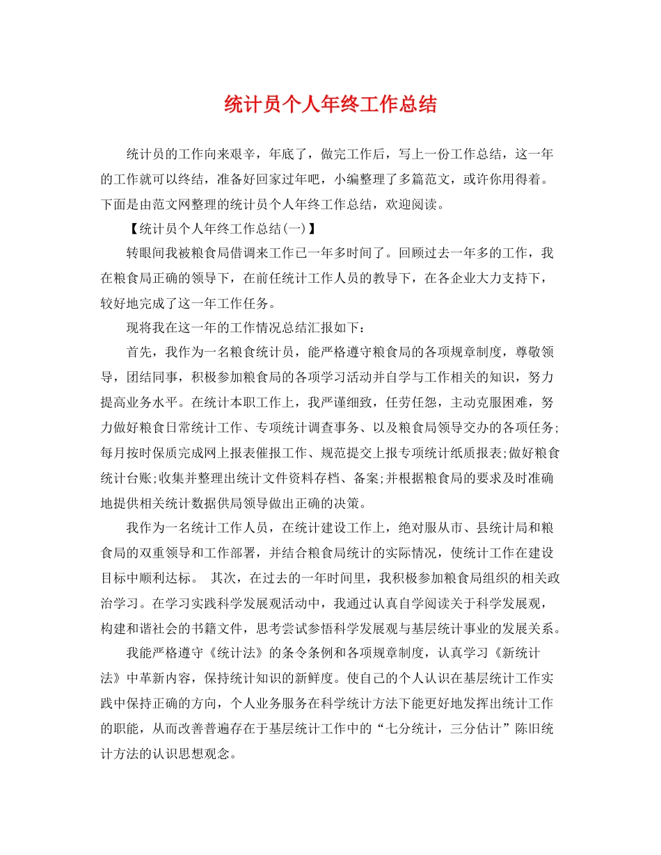 统计员个人年终工作总结 _第1页