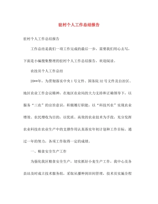 驻村个人工作总结报告 