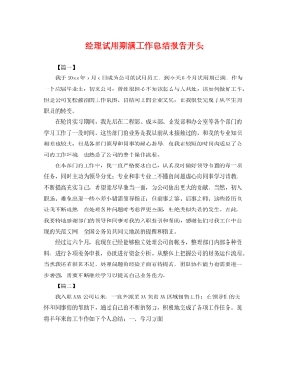 经理试用期满工作总结报告开头 