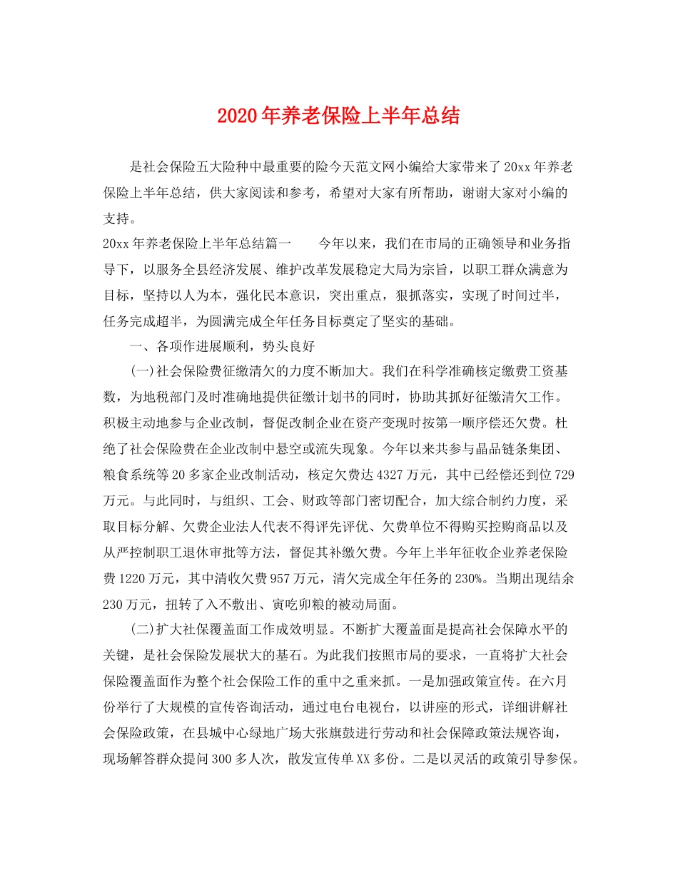 2020年养老保险上半年总结 _第1页