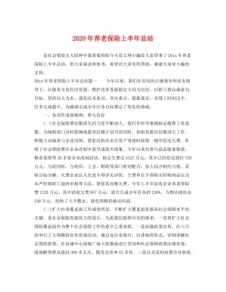 2020年养老保险上半年总结 