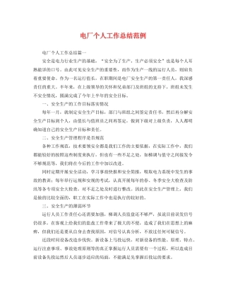 电厂个人工作总结范例 