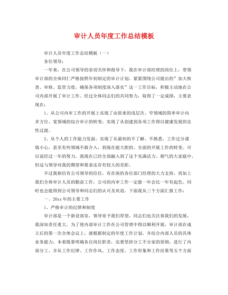 审计人员年度工作总结模板 _第1页