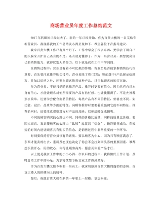 商场营业员年度工作总结范文 