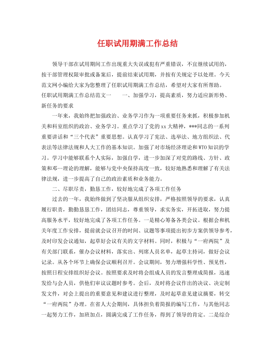 任职试用期满工作总结 _第1页