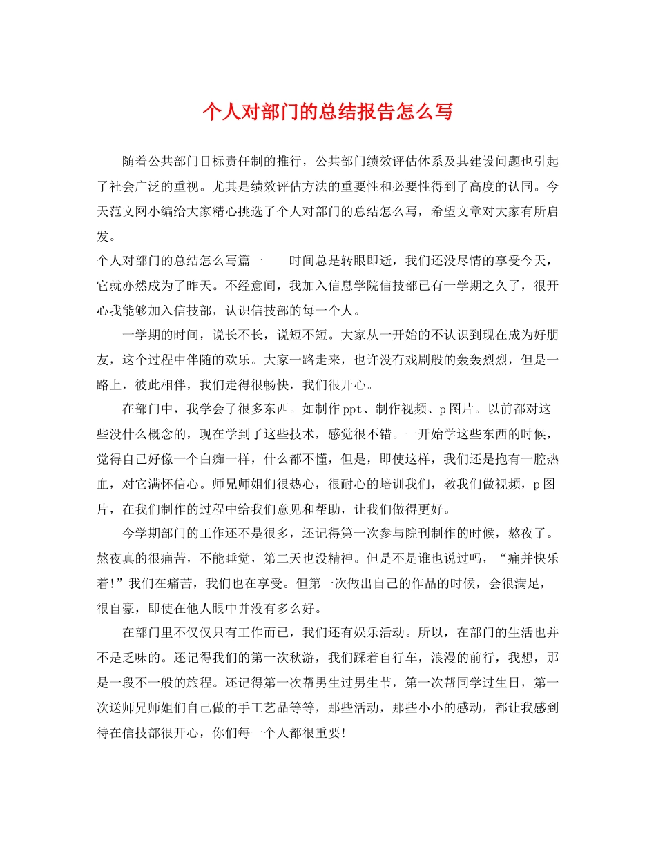 个人对部门的总结报告怎么写 _第1页