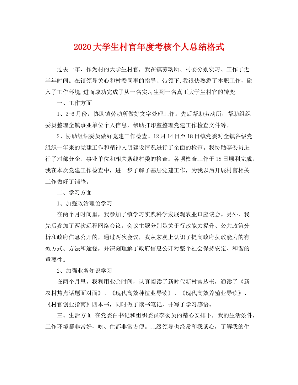 大学生村官年度考核个人总结格式 _第1页