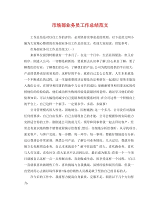 市场部业务员工作总结范文 