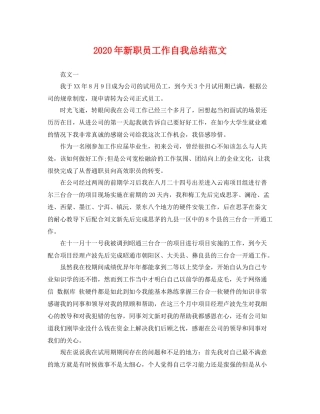 2020年新职员工作自我总结范文 