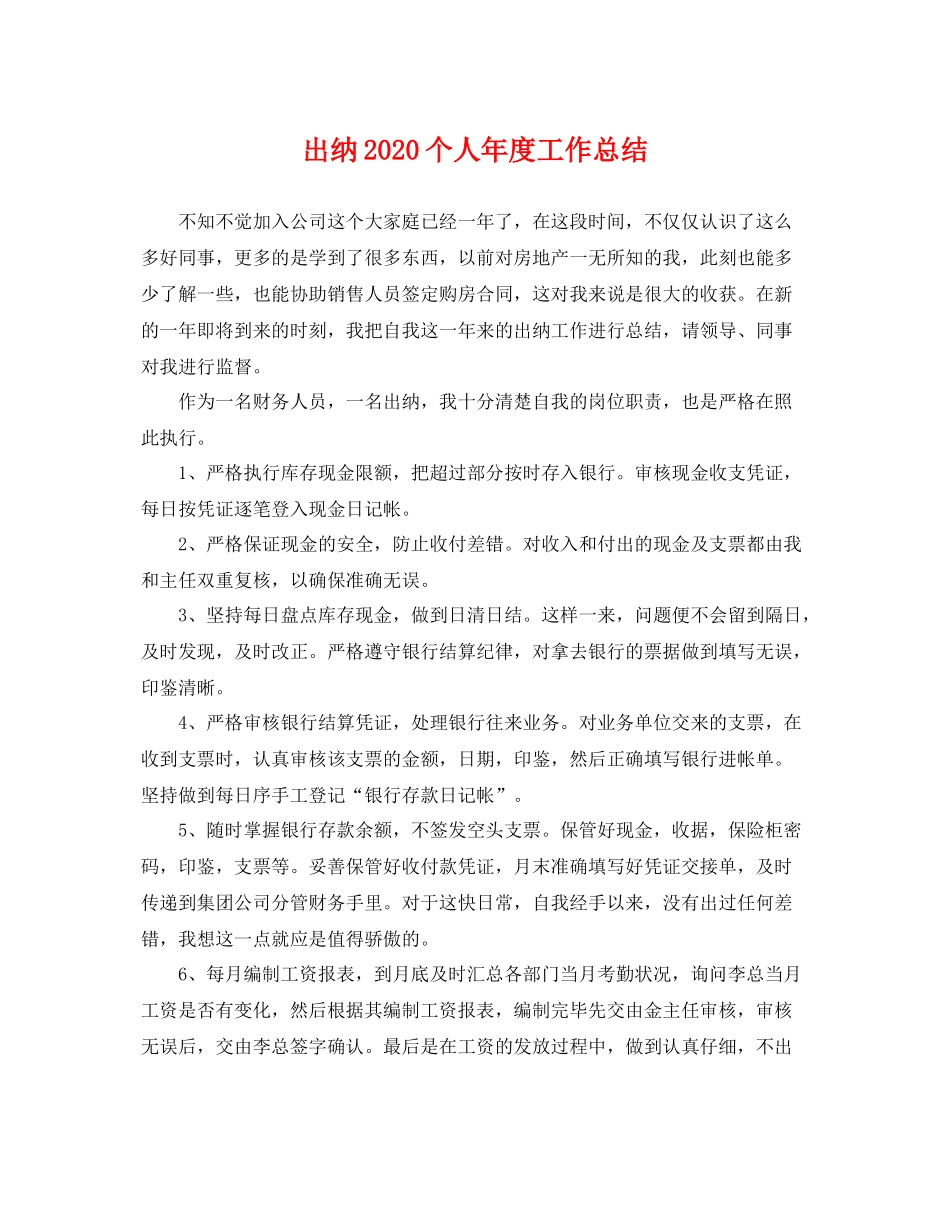出纳2020个人年度工作总结 _第1页