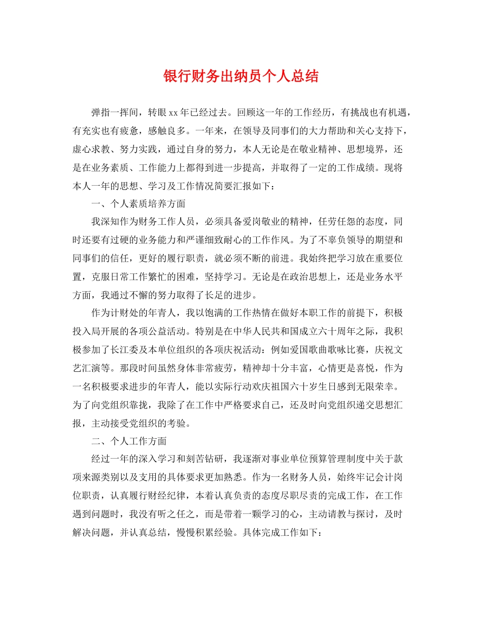 银行财务出纳员个人总结 _第1页
