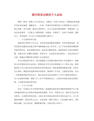 银行财务出纳员个人总结 