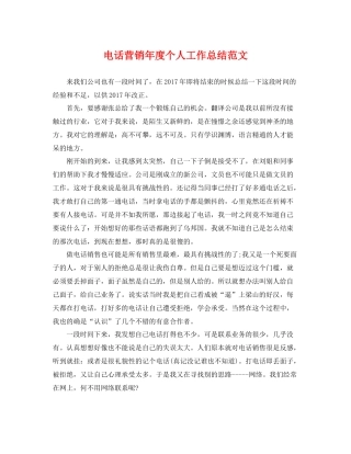 电话营销年度个人工作总结范文 