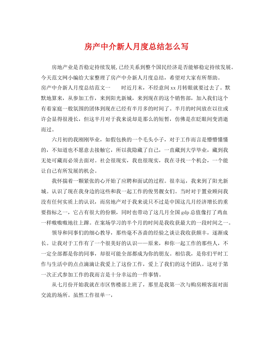 房产中介新人月度总结怎么写 _第1页