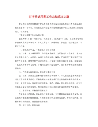 打字员试用期工作总结范文3篇 