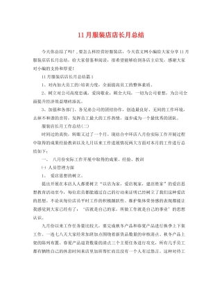 11月服装店店长月总结 