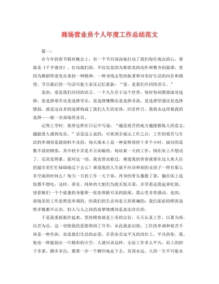 商场营业员个人年度工作总结范文 