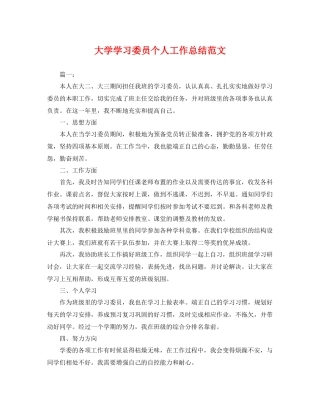 大学学习委员个人工作总结范文 