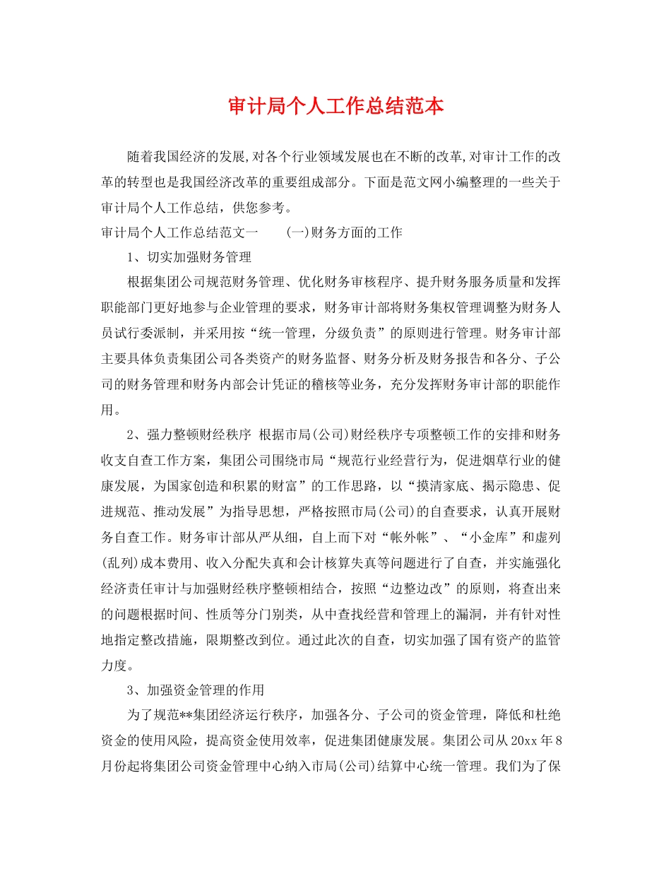 审计局个人工作总结范本 _第1页