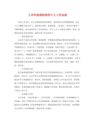 上半年助理经济师个人工作总结 