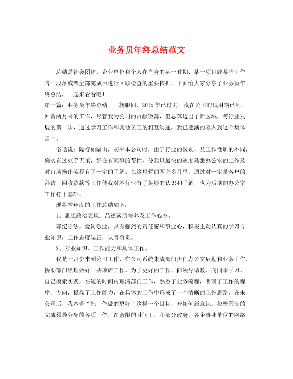 业务员年终总结范文 _第1页
