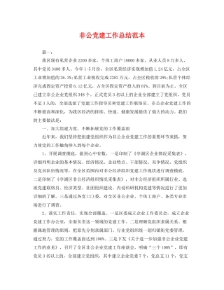 非公党建工作总结范本 