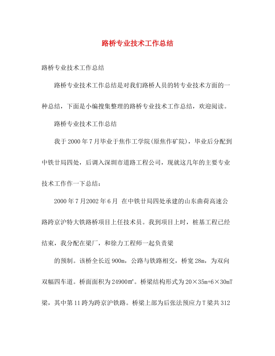 路桥专业技术工作总结 _第1页