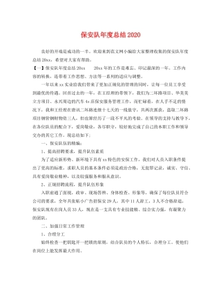 保安队年度总结2020 