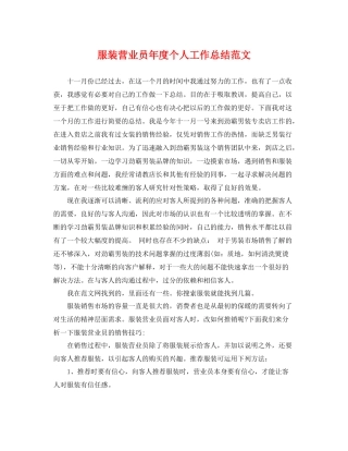 服装营业员年度个人工作总结范文 