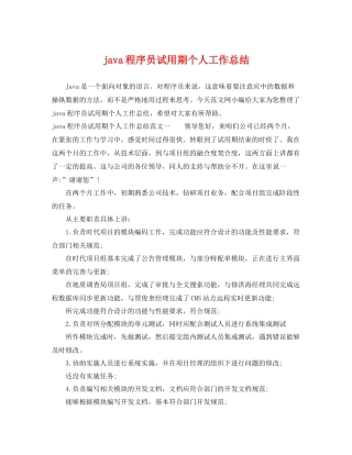 java程序员试用期个人工作总结 