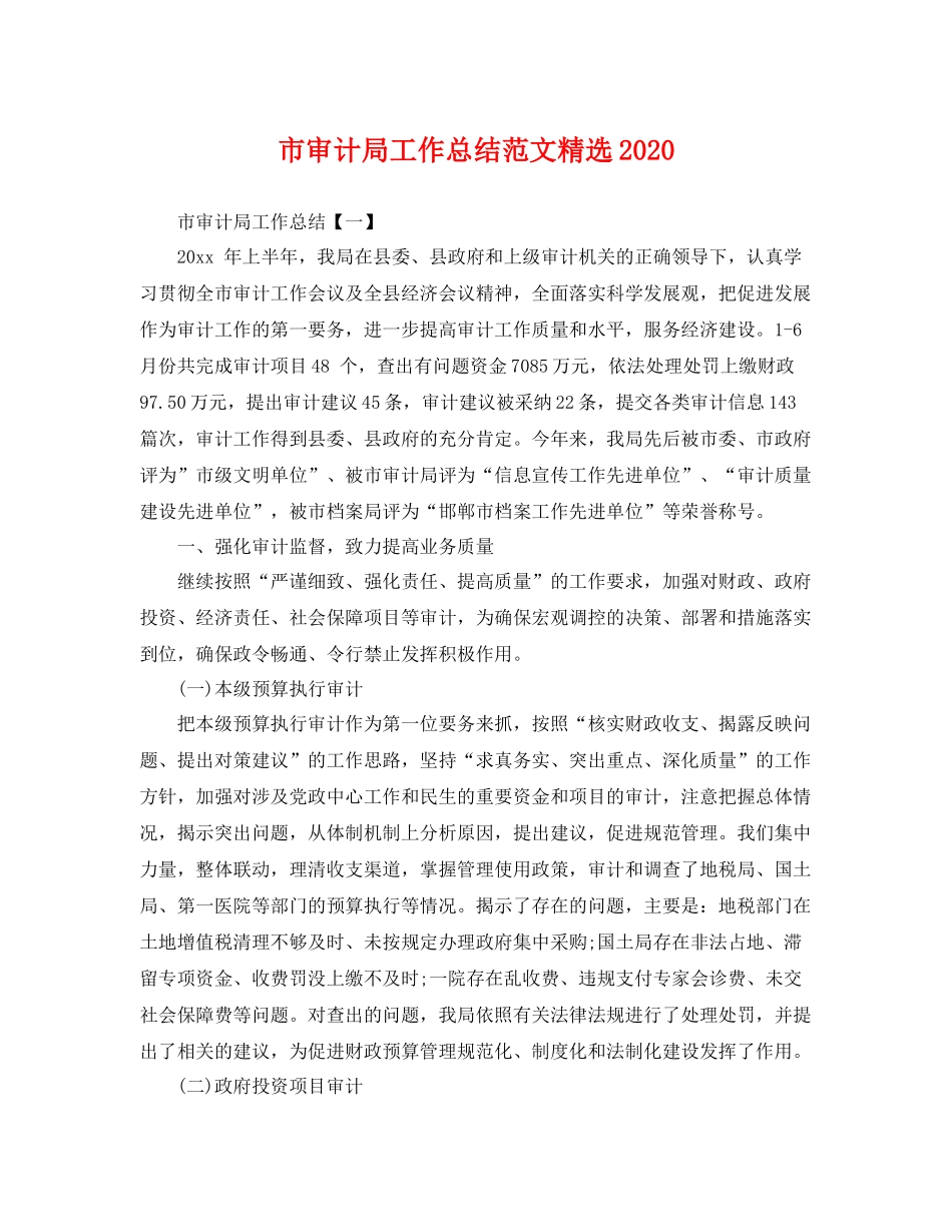 市审计局工作总结范文精选2020 _第1页