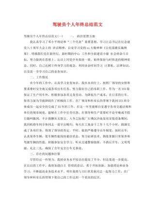 驾驶员个人年终总结范文 
