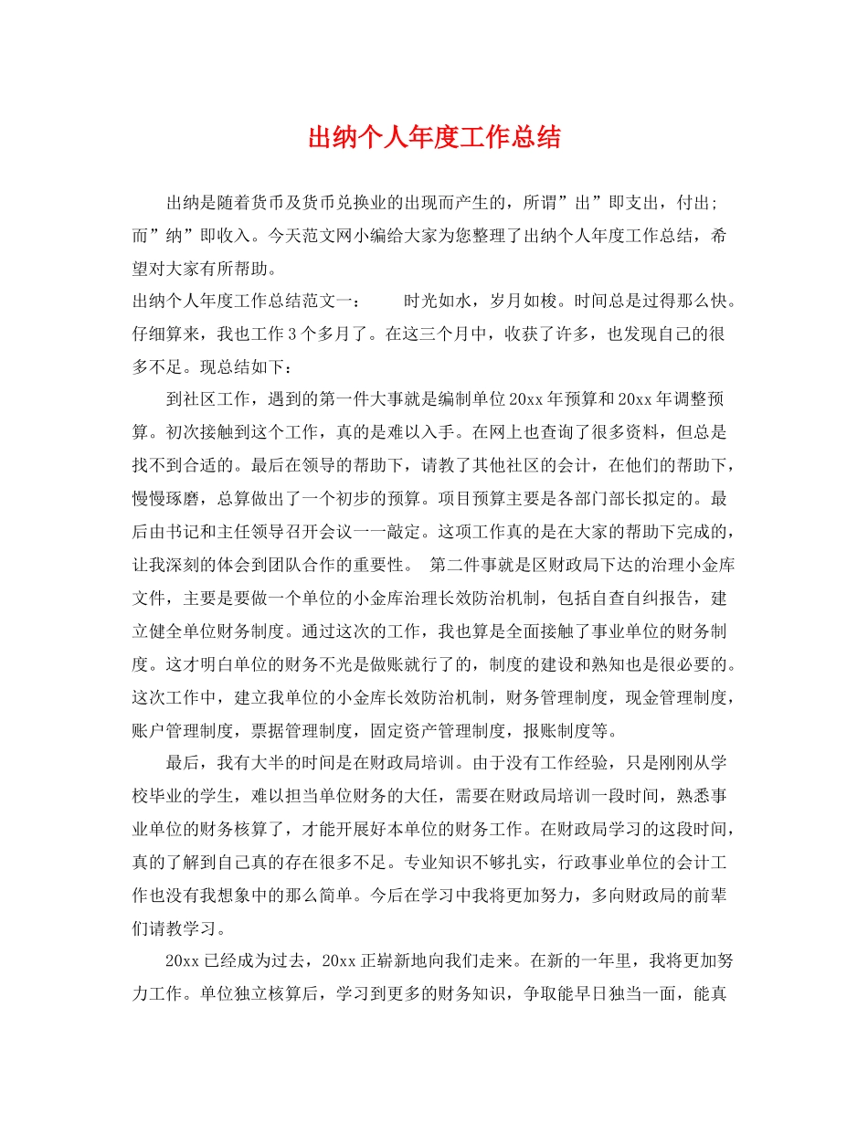 出纳个人年度工作总结 _第1页