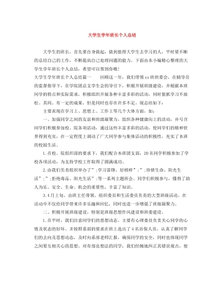 大学生学年班长个人总结 