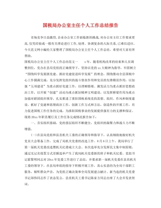 国税局办公室主任个人工作总结报告 