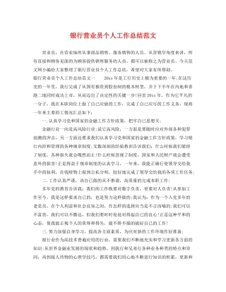银行营业员个人工作总结范文 