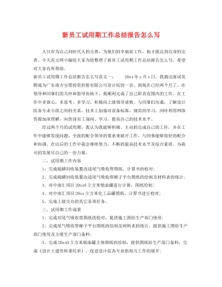 新员工试用期工作总结报告怎么写 