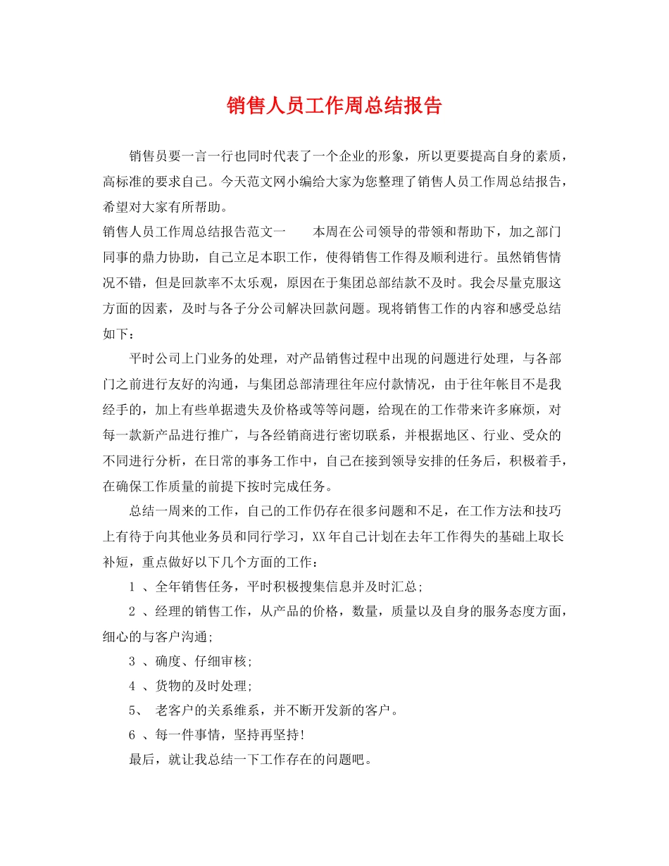 销售人员工作周总结报告 _第1页